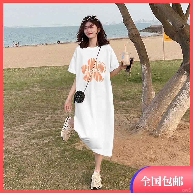 2024休闲夏季纯棉连衣裙新款中长款孕妇可穿裙夏季大码宽松连衣裙
