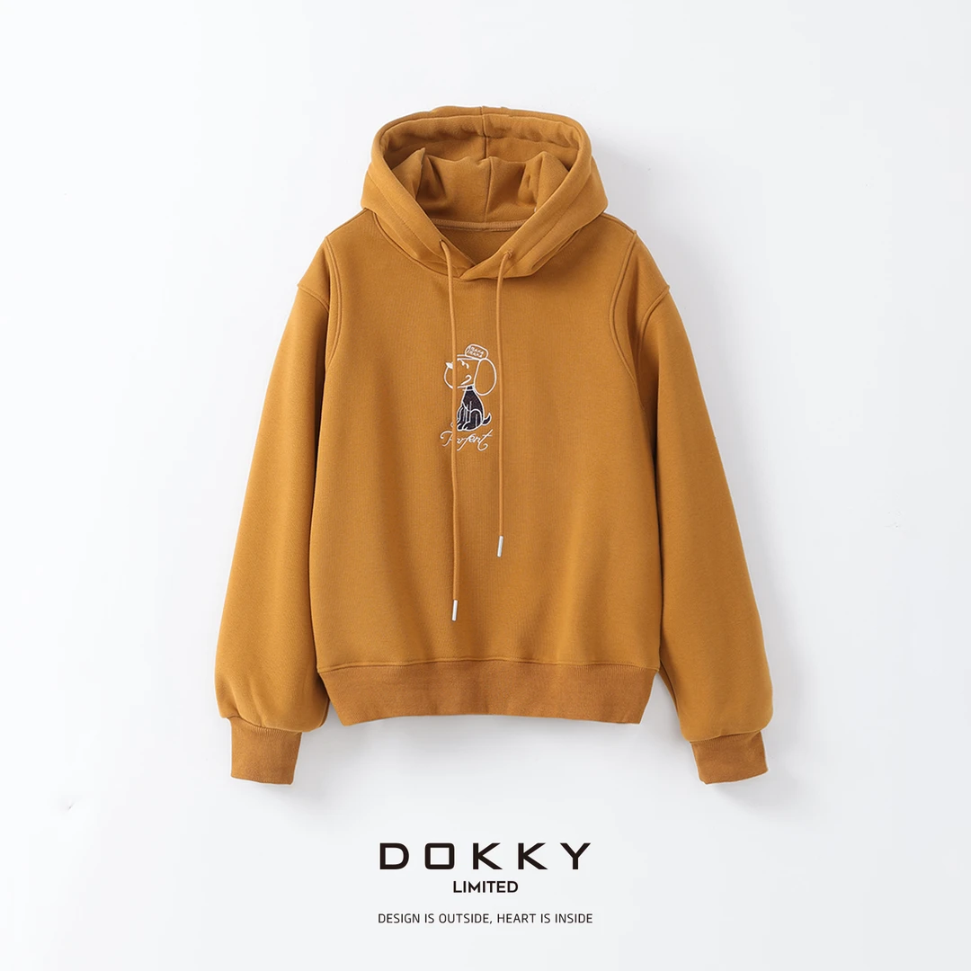 Dokky「D0501」减龄刺绣.加绒加厚连帽卫衣