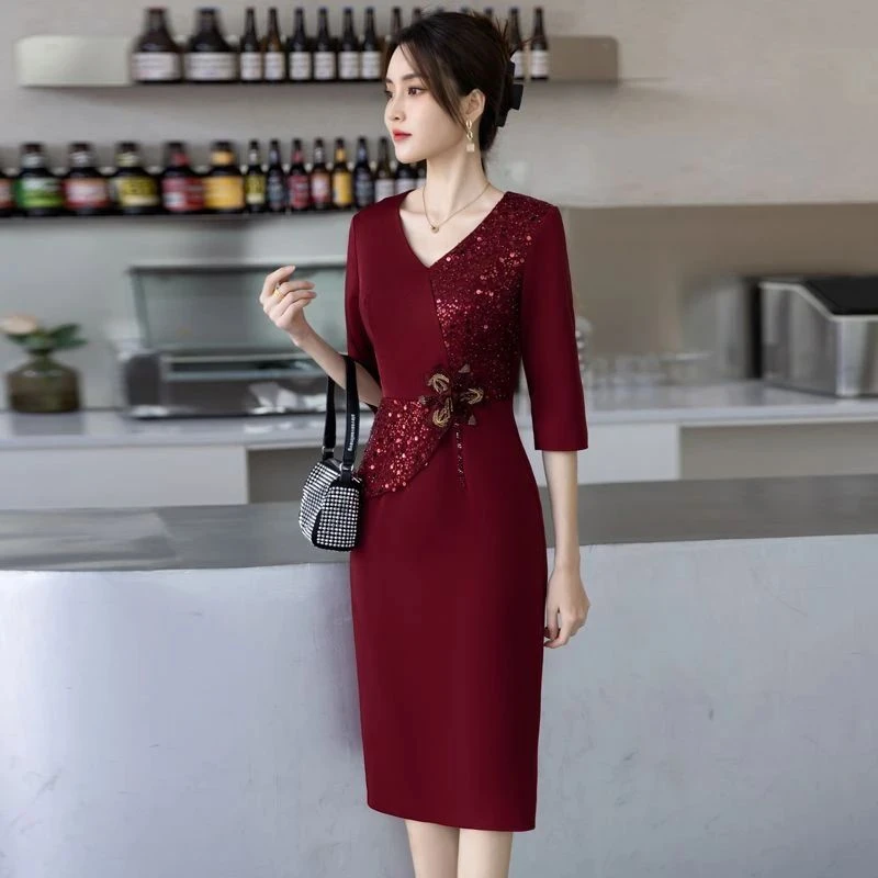 连衣裙结婚伴娘服矮个子妈妈装高端喜婆婆婚宴装晚礼服裙年轻婚礼