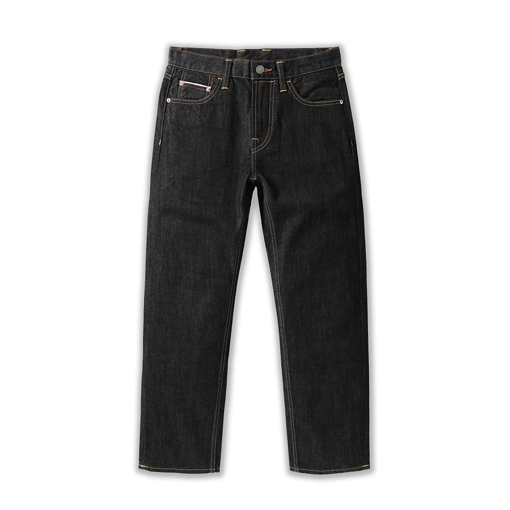 【典藏牛】A092赤耳丹宁14盎司黑色牛仔裤复古养牛合体直筒休闲黑牛
