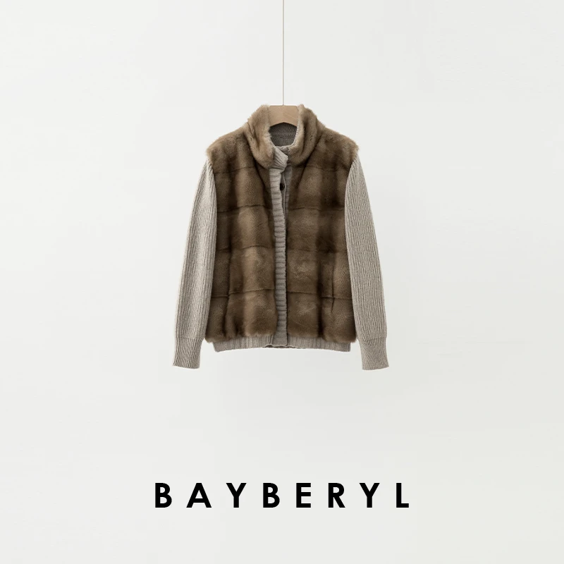 BAYBERYL老贝水水米驼色针织拼接排扣秋轻奢外套9PY5I1941-9/20
