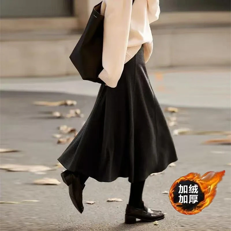 【醋酸羊毛+加绒加厚】8片重工半身裙秋冬毛呢伞裙高腰中长款A字裙