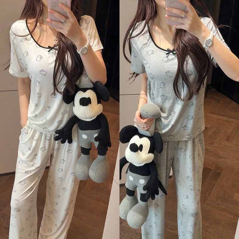 【mimius】Q 蝴蝶结小猫咪家居短袖两件套装(带胸垫) WG05302