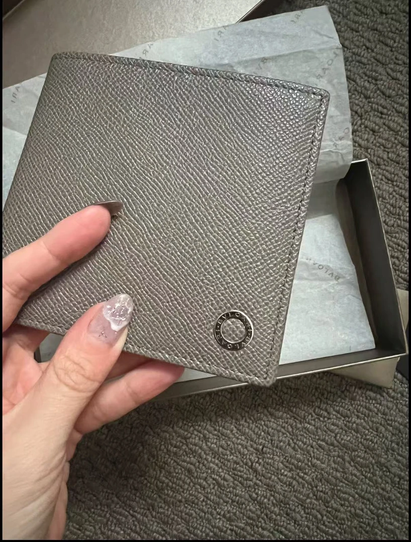99新 BVLGARI/宝格丽 皮夹钱包灰色银扣荔枝牛皮/53889663