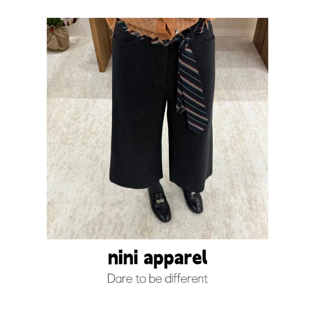 NiNi:欧货版型超正领带A字版七分阔腿裤～
