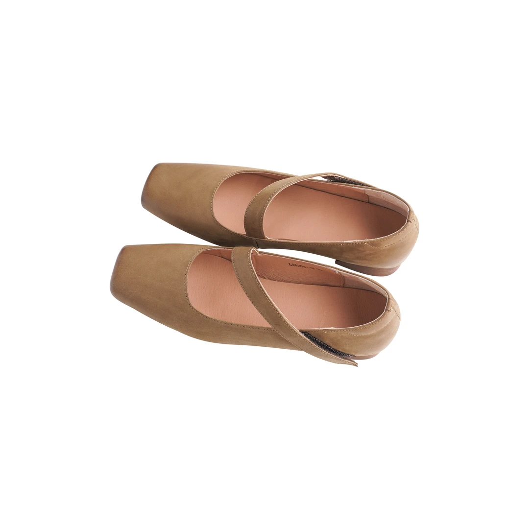 HELA AOMI“胎牛皮 芭蕾鞋”暴走亲肤柔软魔术贴设计感法式方头单鞋