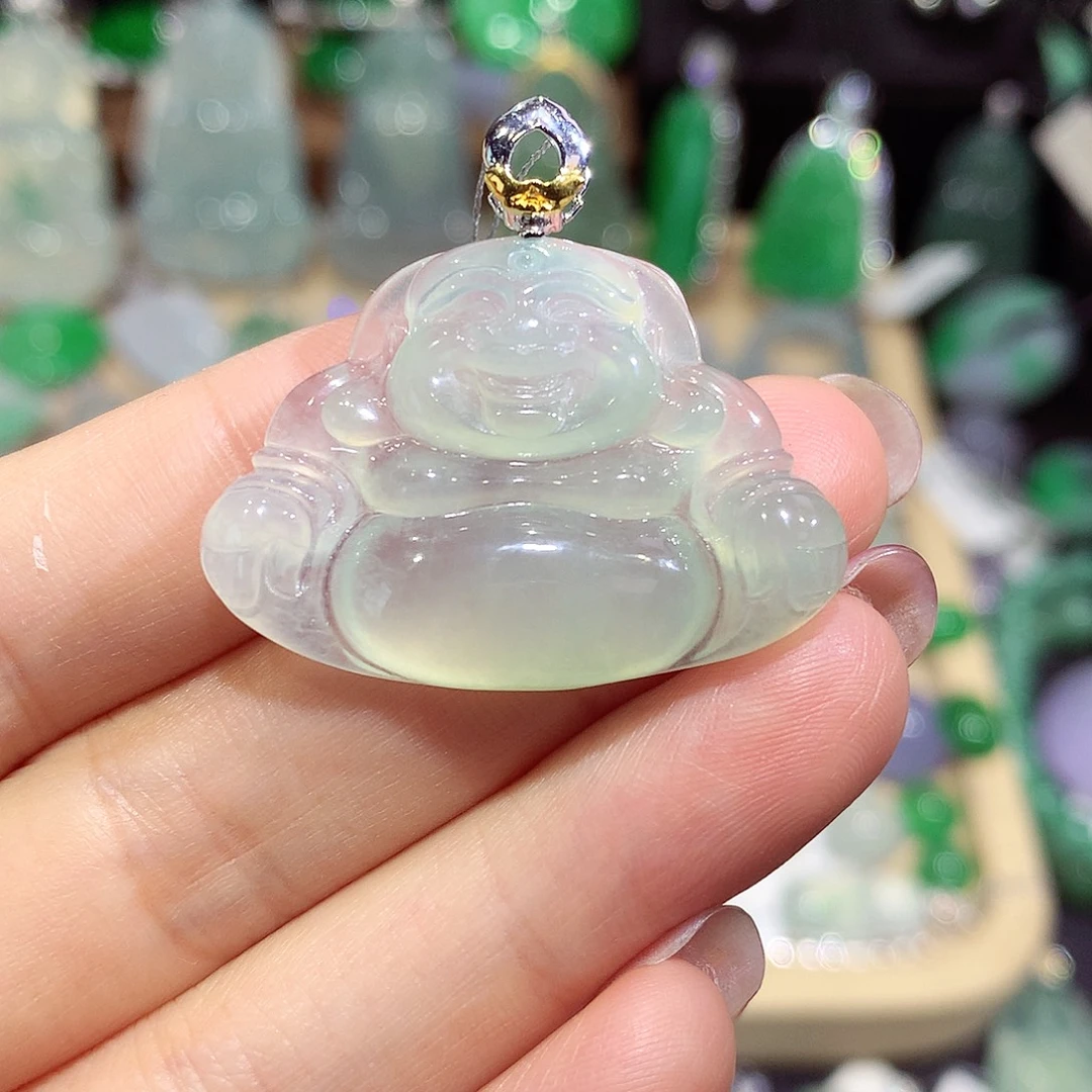 颈饰18K金镶嵌翡翠佛