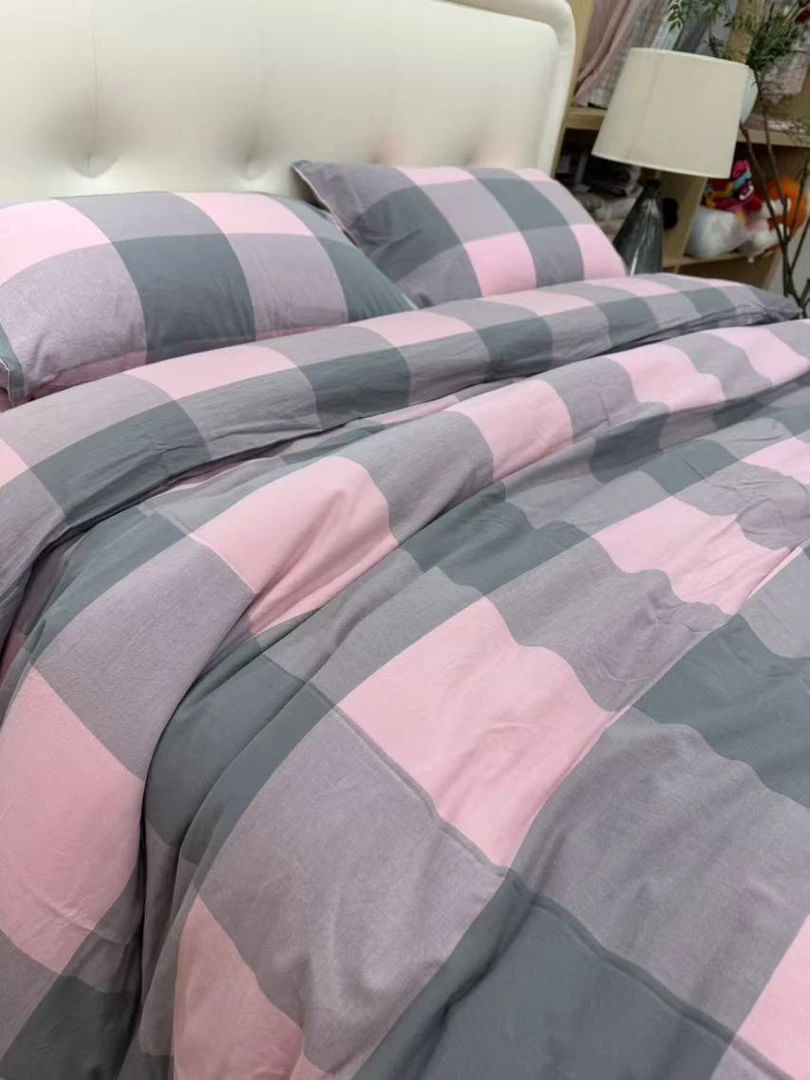 【床单＋枕套】纯棉色织水洗棉A类 柔软透气 简约格子单件件精梳细纱