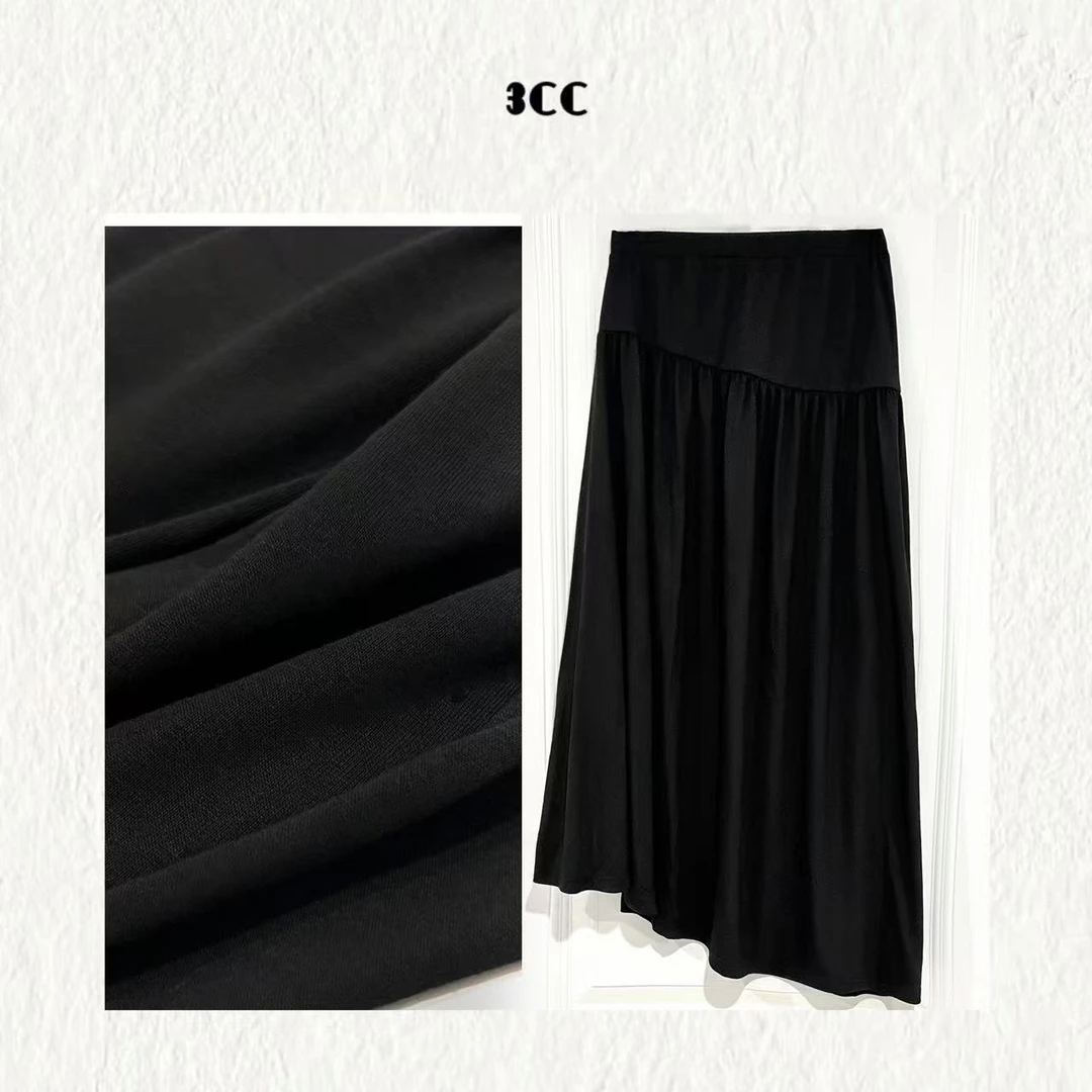 3CC【极简伞裙】原创设计法式拼接高腰压褶半身裙步步生花7352