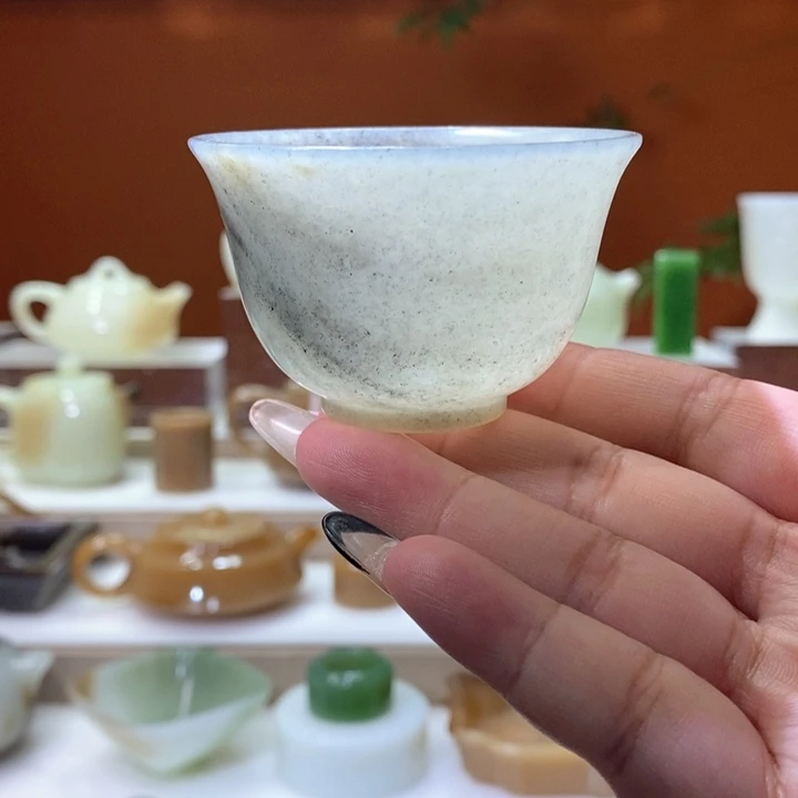 未镶嵌和田玉摆件青花籽飘墨意境主人杯福利