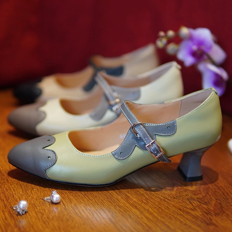 LSWD/头层牛皮/5cm复古民国风旗袍鞋高跟真皮女鞋单鞋 5560