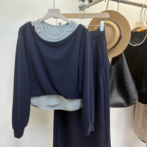 长袖卫衣常规款显瘦千金风套头时尚休闲套裙9815