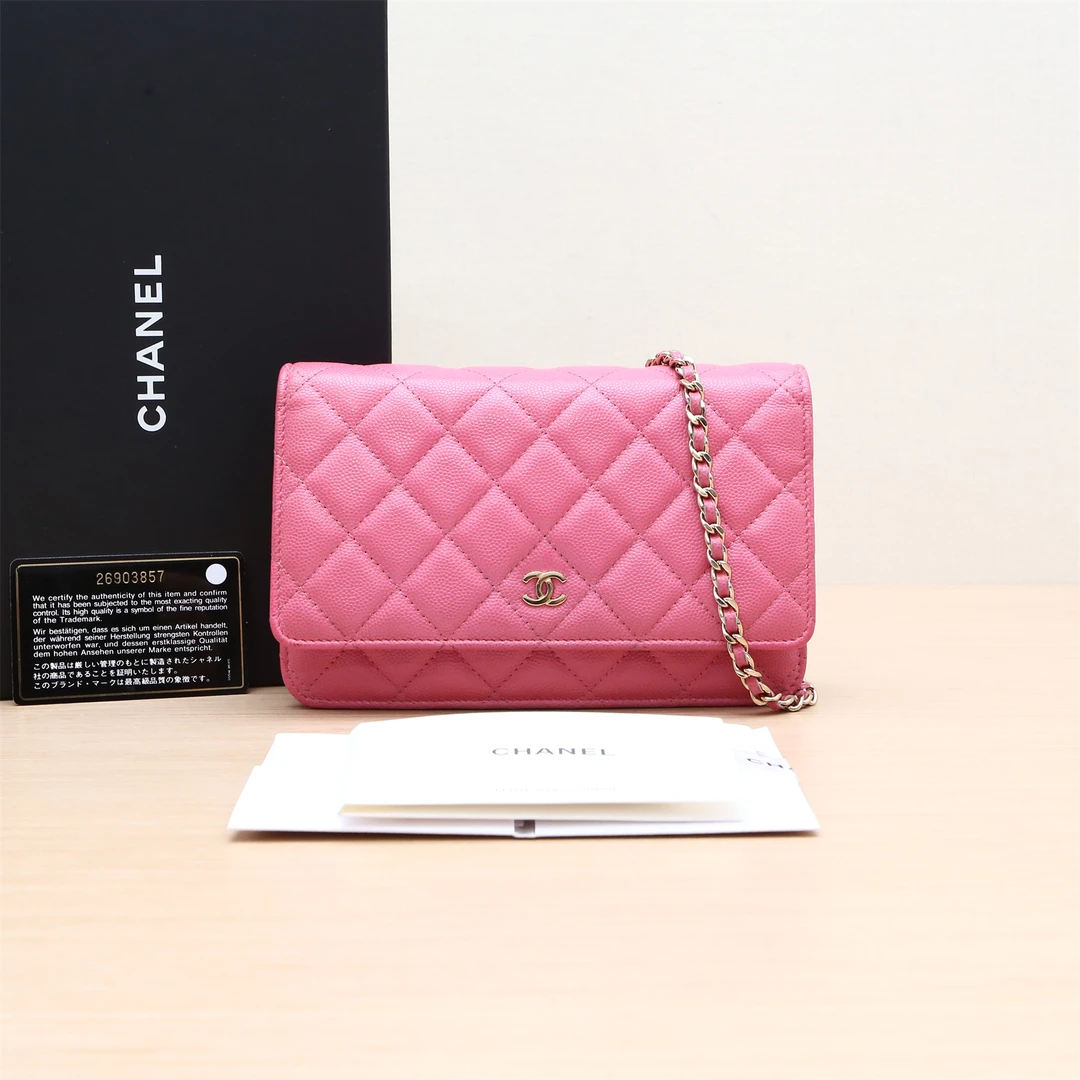 95新 Chanel/香奈儿 尾款 双双 CF WOC 粉色 荔枝皮革C 26开