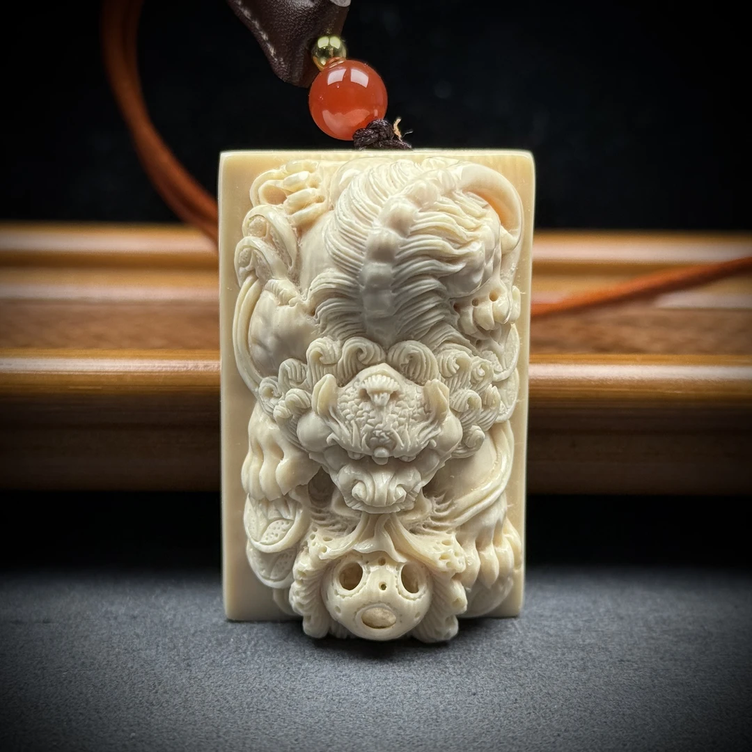 H6768 天然猛犸牙 雕刻貔貅32*50*22mm一物一图 支持鉴定