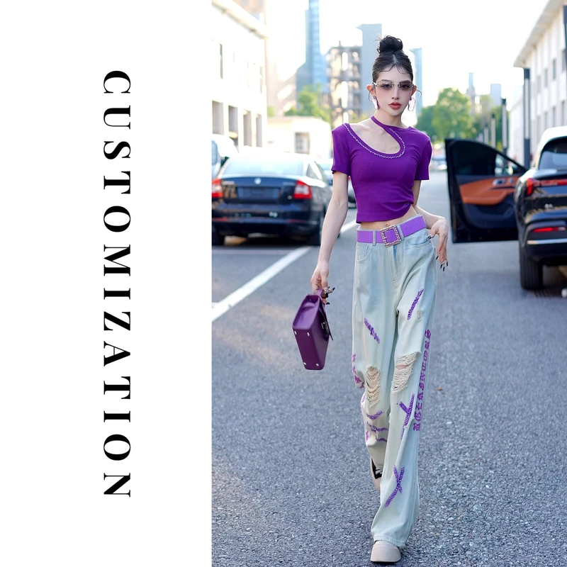 2025夏季时装显瘦时尚短袖T恤带钻挂脖短款T恤上衣668