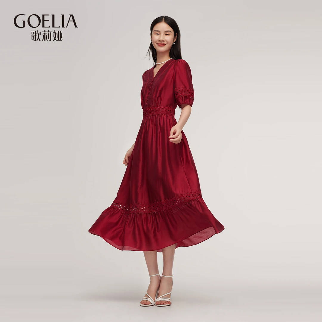 歌莉娅 夏季新品  天丝混纺拼接蕾丝连衣裙  1E6R4K91A