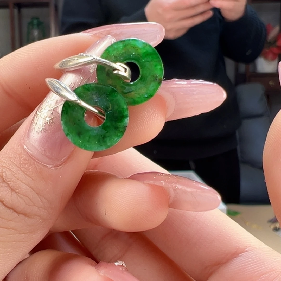 翡翠耳饰银S925镶嵌耳环34