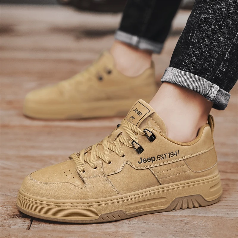 JEEP吉普男鞋真皮板鞋2025冬季新款复古时尚厚底耐磨运动休闲潮鞋