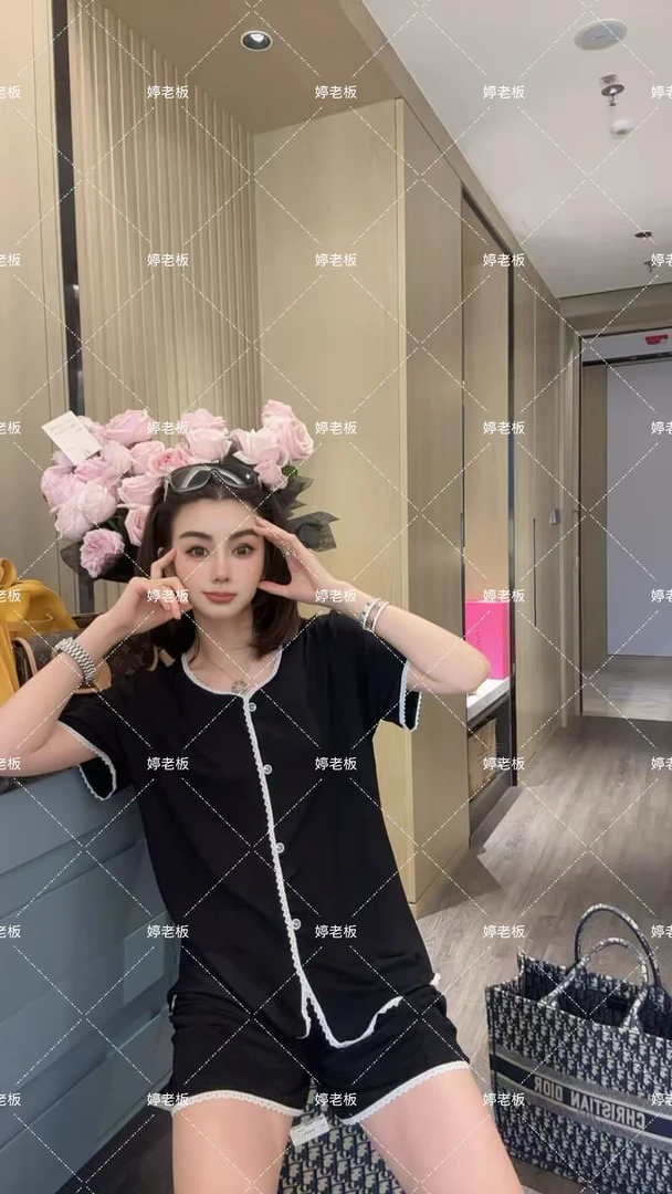 『婷老板』新款、钮扣百搭三色睡衣套装777-12