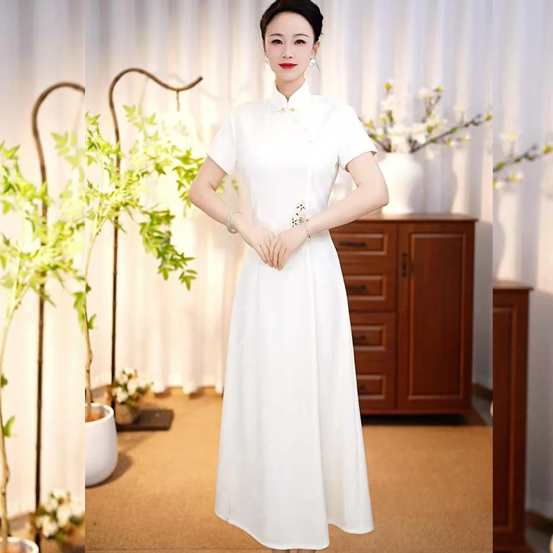 【Feel16】2025春夏新款高端提花复古刺绣中国风走秀长款旗袍连衣裙
