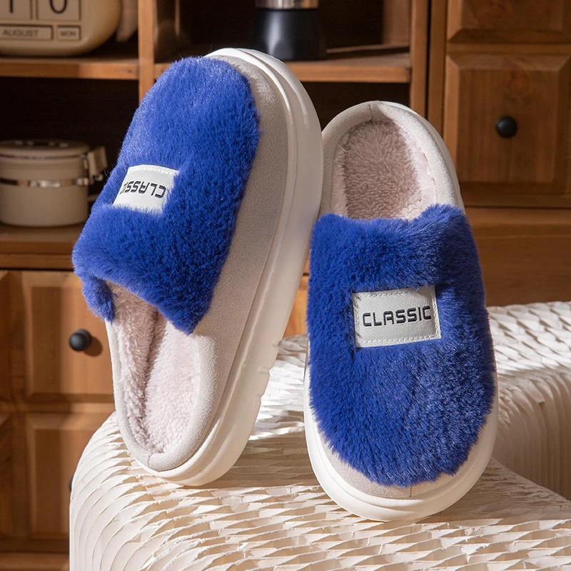 【大码48-49】棉拖鞋保暖拼接时尚居家防滑厚底毛绒秋冬季潮流棉拖