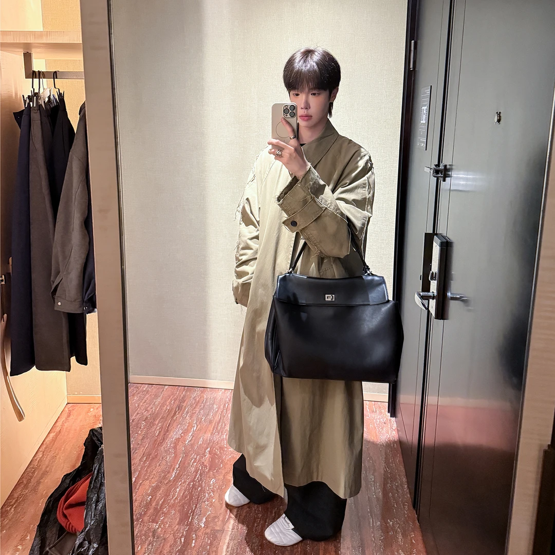 高林凡 做旧磨破工艺巴黎风衣韩版高级感中长款宽松过膝大衣外套