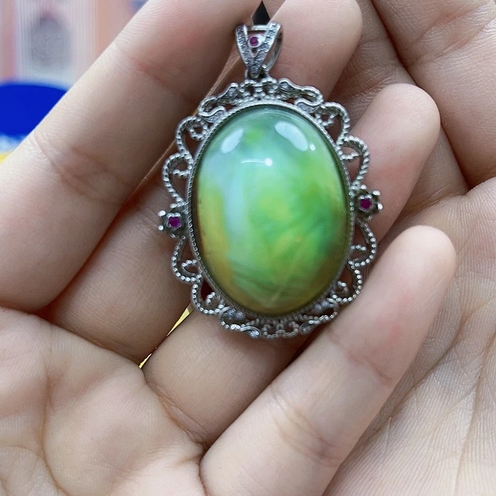 蜜蜡银S925镶嵌裸石吊坠