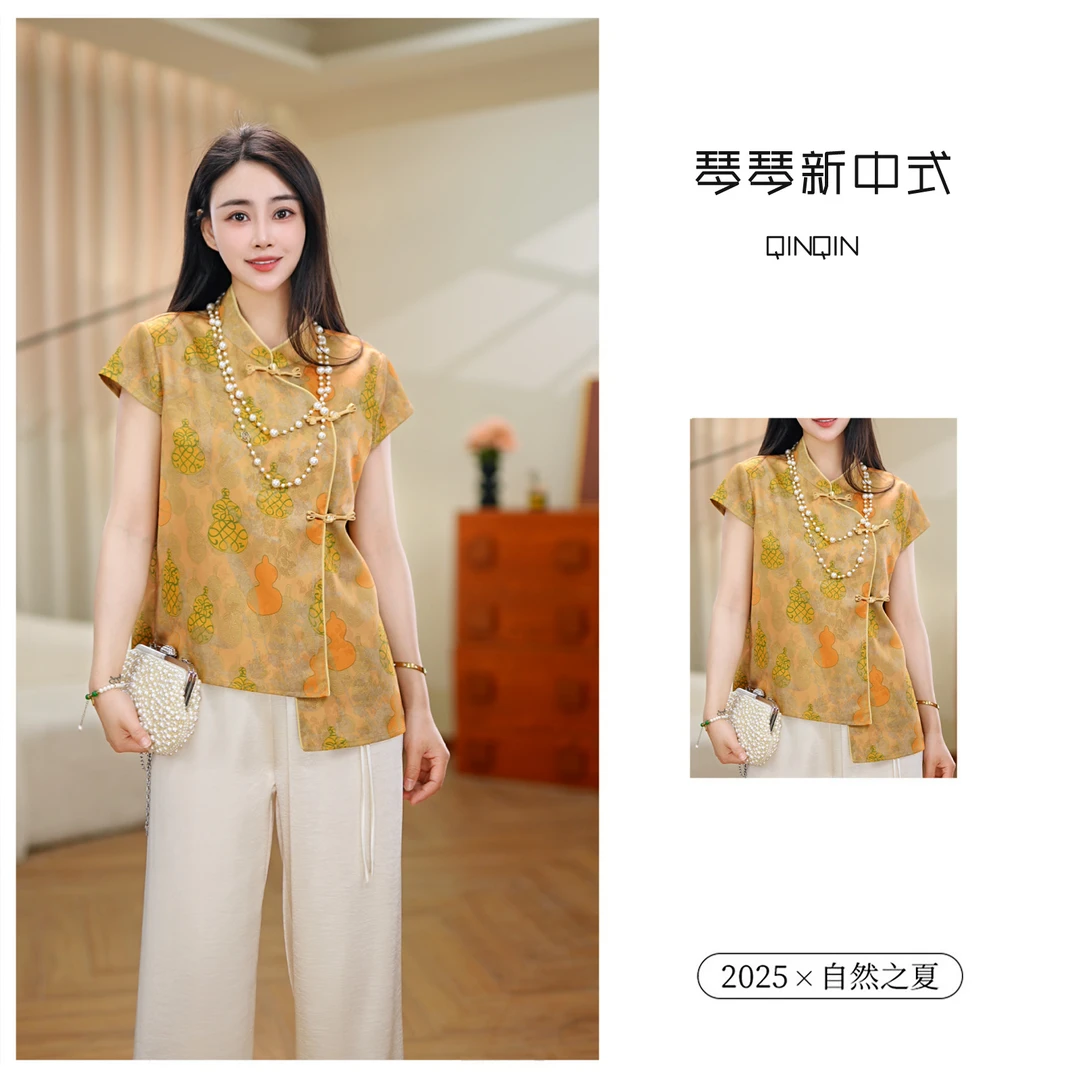 【琴琴】新中式国风夏季新款短袖轻薄透气简约时尚上衣14