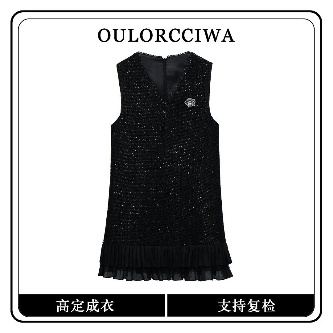 短裙小香风细闪黑色无袖连衣裙潮流精致连衣裙女OLQW-794