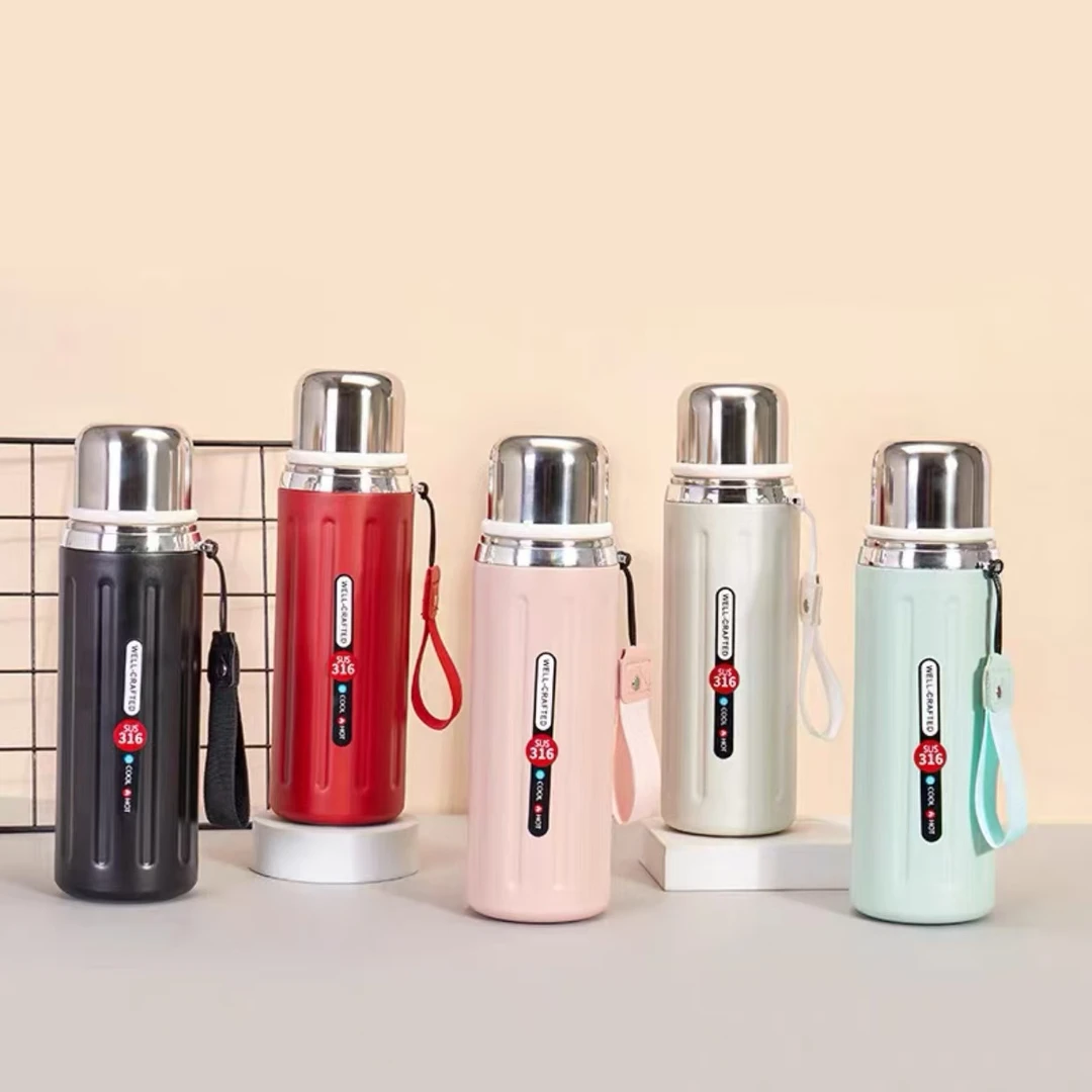 爆款高颜值韩式小钢炮杯盖两用提绳保温杯车载户外简约便携大容量