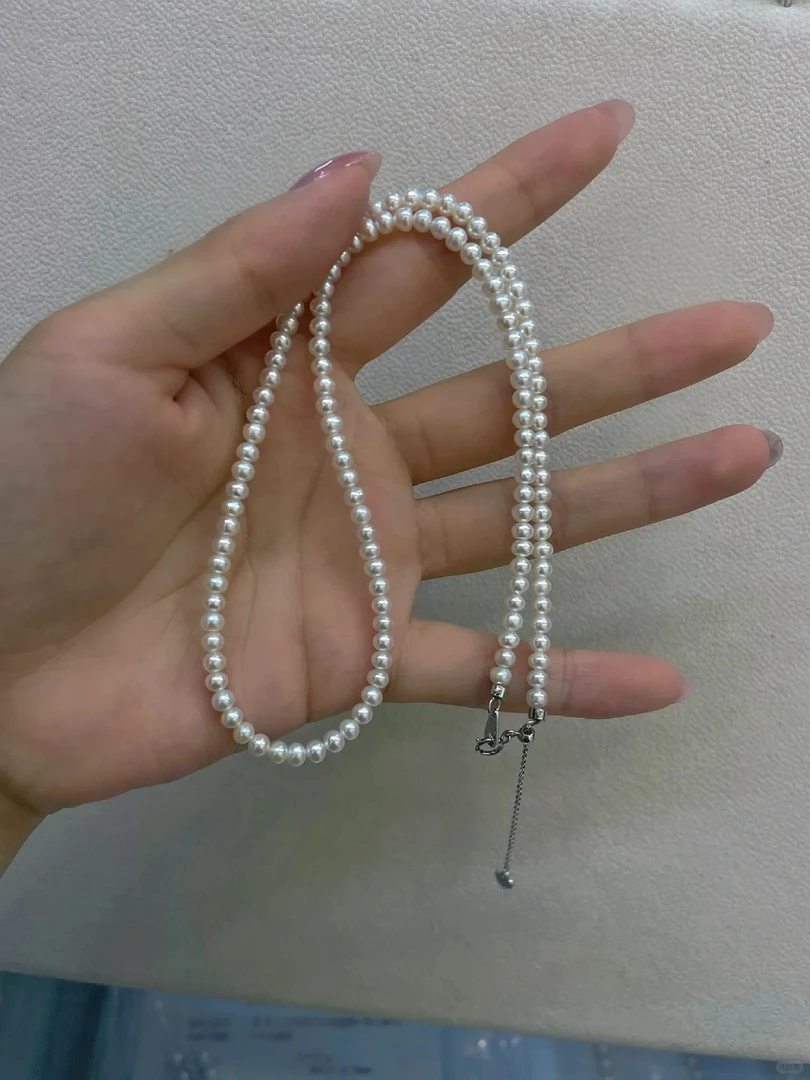 链子925银 baby小米珠3-4mm 正圆 极光 几乎无暇40+5公分时尚百搭