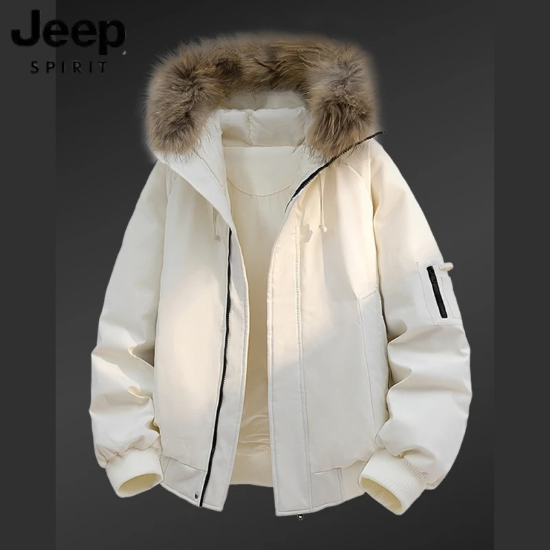 JEEPSPIRIT吉普美式工装大毛领羽绒服男冬季加厚保暖防风冬装外套