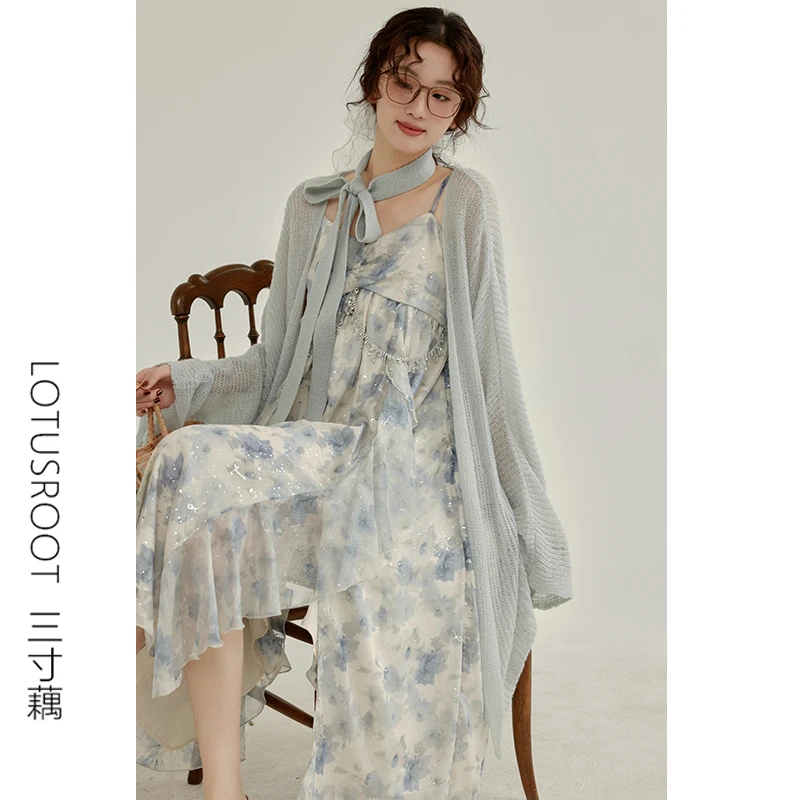 【三寸藕】春季2025海边度假仙女吊带连衣裙女荷叶边仙气裙子298