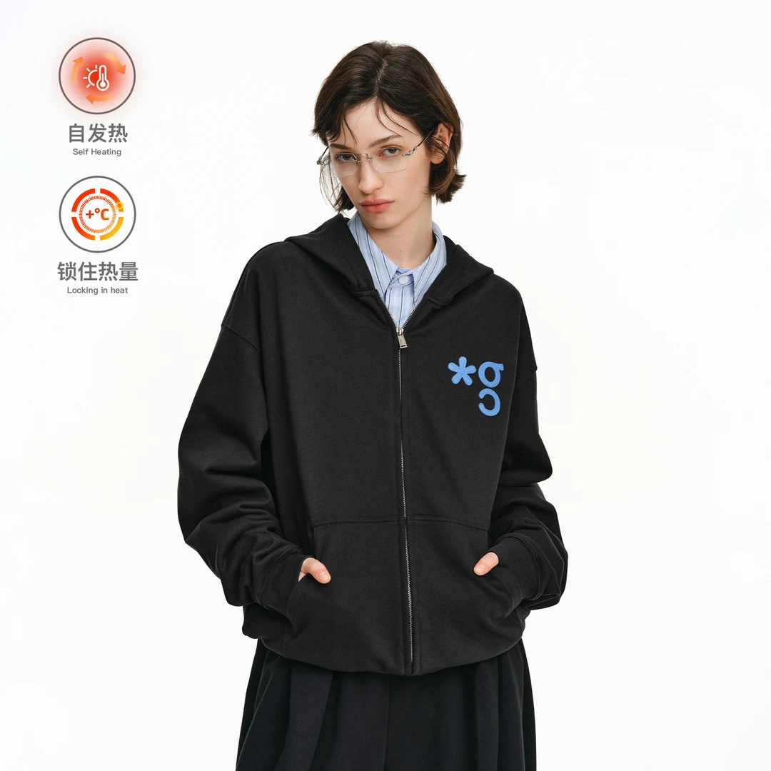 PCLP刺绣LOGO开衫卫衣国潮牌美式高街春秋季宽松套头情侣帽衫