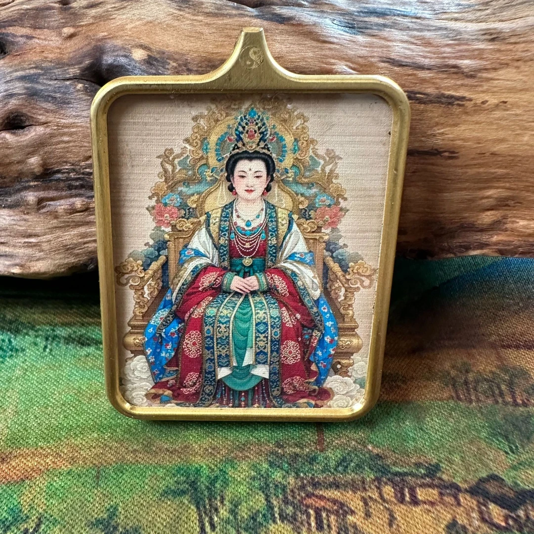 钛钢吊坠 泰山奶奶手工描金吊牌吊坠钛钢不褪色走流程挂坠不含链