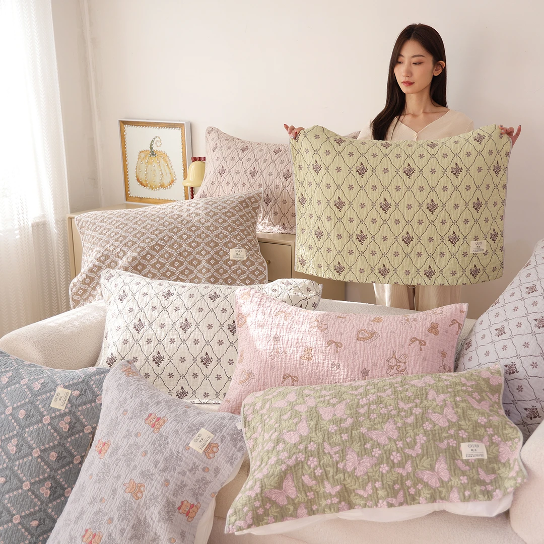 100%纯棉纱布枕巾一对装简约全棉柔软成人枕头巾吸汗透气家用盖巾