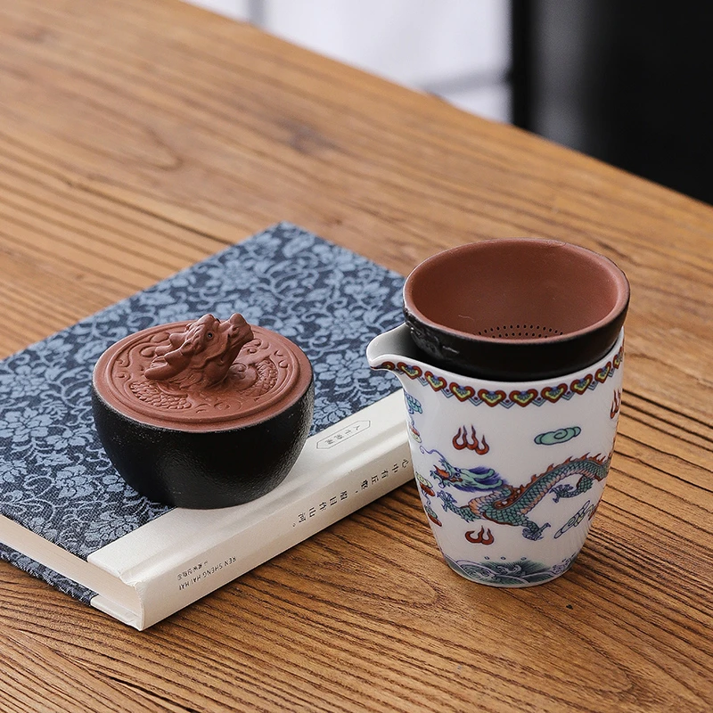 紫砂龙蛋茶宠摆件吉祥物茶滤茶漏茶隔创意一体全瓷过滤器茶具配件