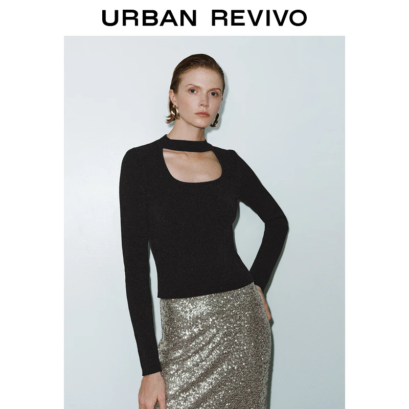 UR2024冬季新款女装轻熟风气质约会镂空修身针织衫UWM940083