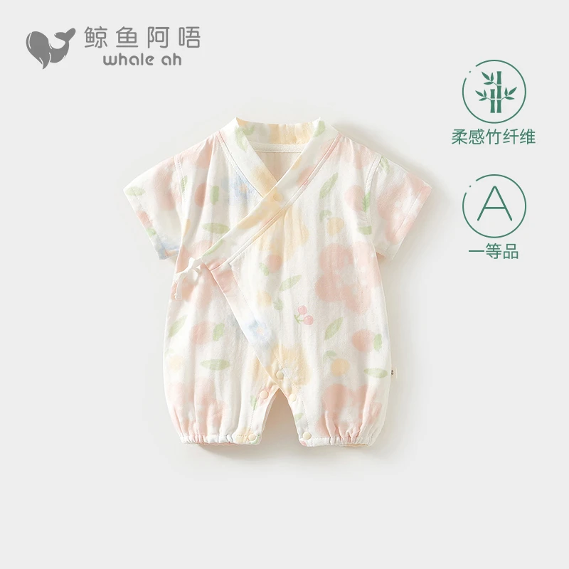 婴儿连体衣纱布夏季薄款短袖和尚服新生儿包屁衣宝宝哈衣外出服