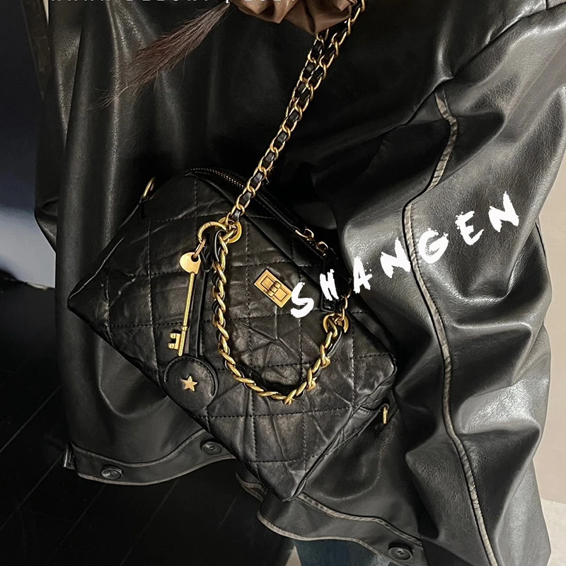 【尚恩CC】ZT-D7026-1-手抓牛皮黑-26*9*18轻奢新款单肩斜跨女包