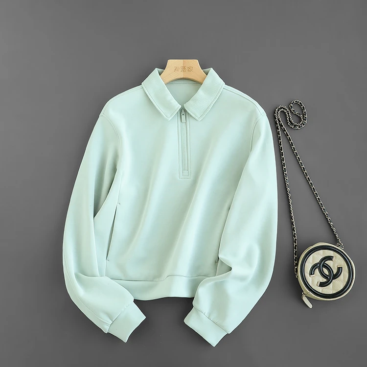 裸感舒适！翻领宽松半拉链套头卫衣上衣女2025春