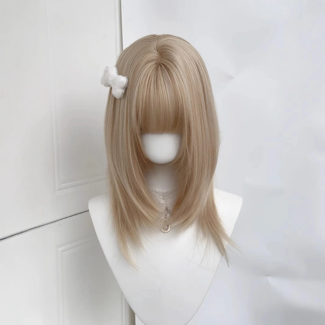 纤韵佳人假发女白金锁骨发y2k网红lolita齐刘海高层次短直发全头