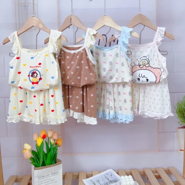 优可丝女童吊带背心套宝宝夏季薄款家居服女孩洋气套装吊带两件套