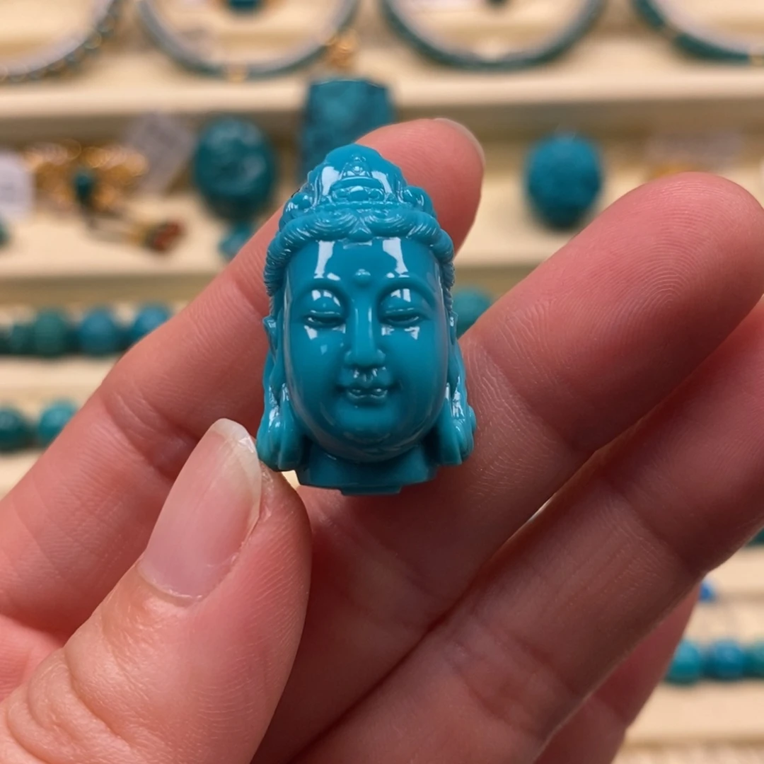 绿松石未镶嵌珠宝奇石观音吊坠