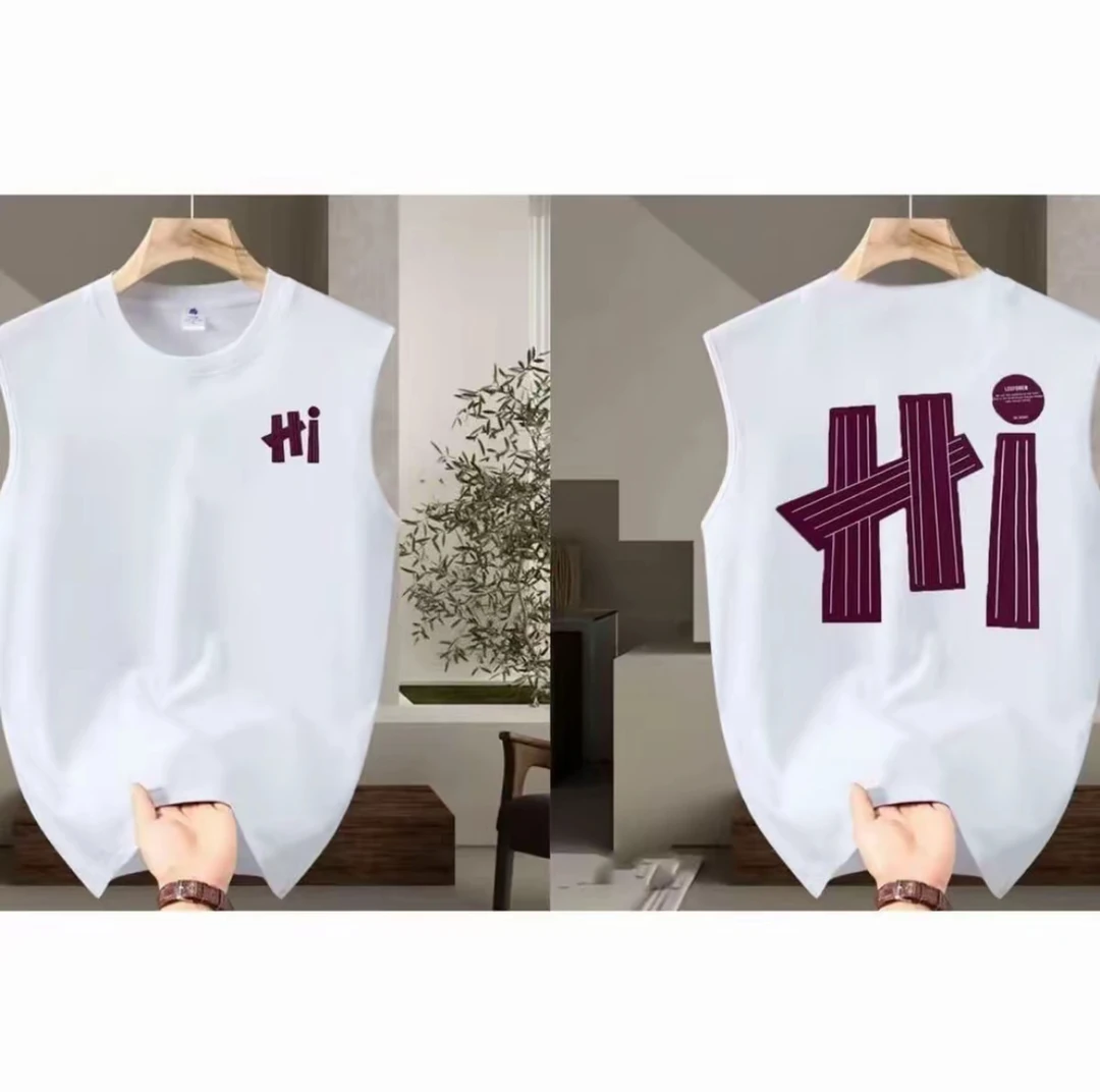 夏季纯棉无袖坎肩背心新款圆领简约百搭透气休闲上衣-HI