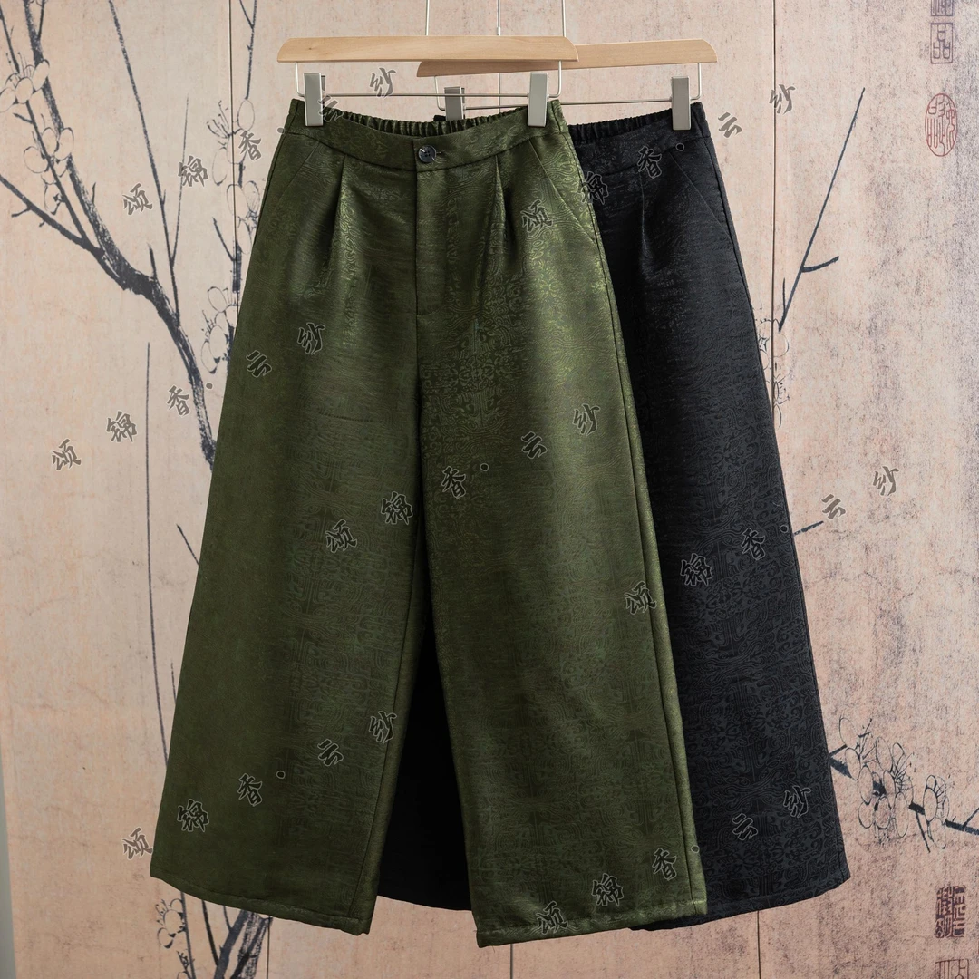 【顺】新中式国风老料油丝一件过冬加绒加厚绿色裤子G13