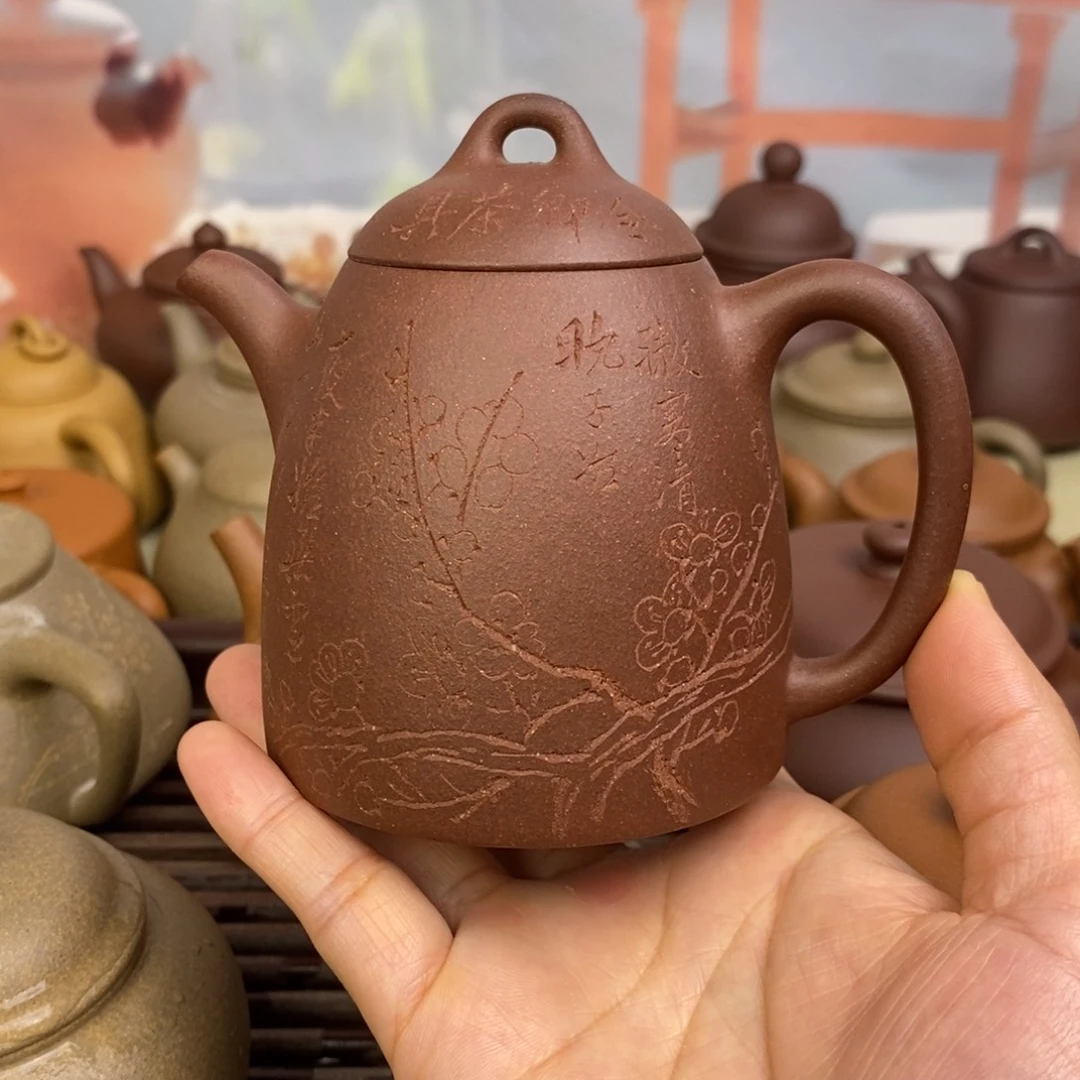 紫砂茶壶200cccc深井羊角山紫泥秦权
