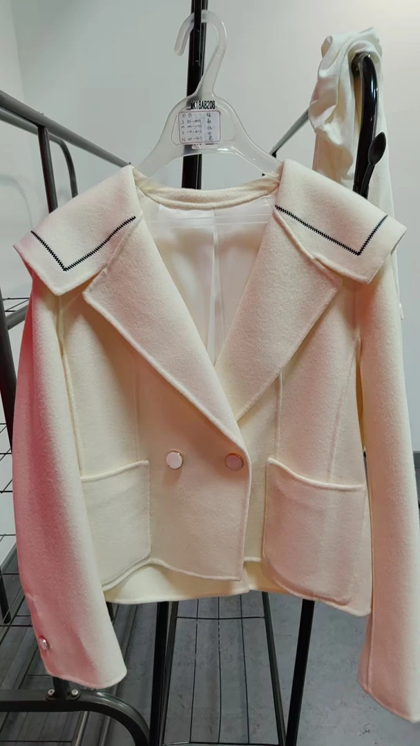 DB-A8简约春季翻领西装领毛呢外套薄款小香风白色纯色