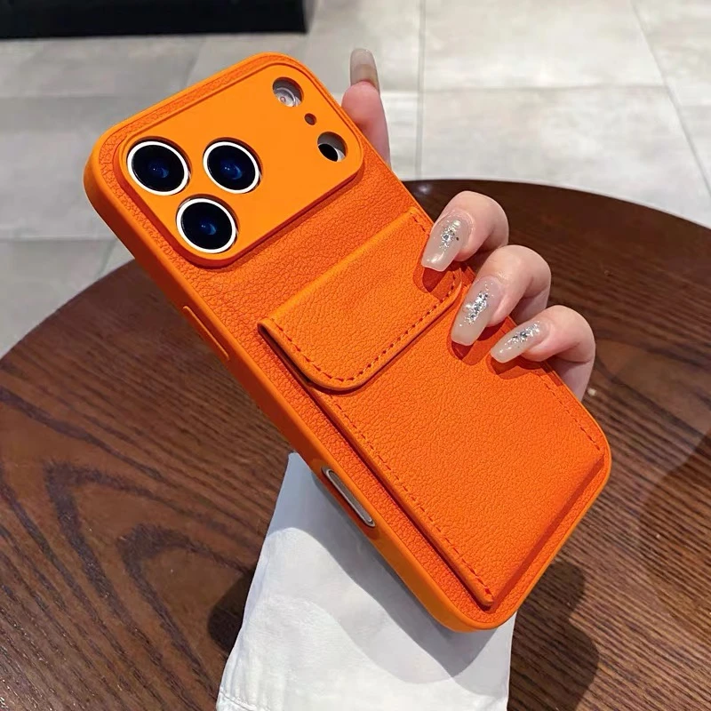 适用荔枝纹卡包苹果17promax手机壳iPhone16/15/14插卡13/12/11潮