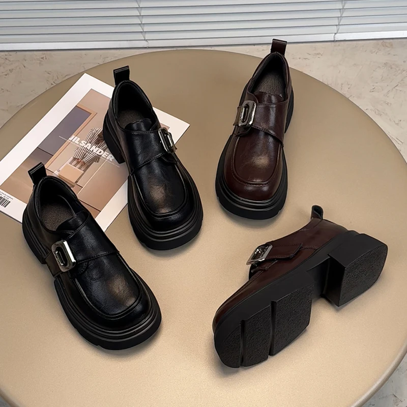 2025年春季新品乐福鞋厚底增高女单鞋皮鞋爆款时尚圆头百搭乐福鞋